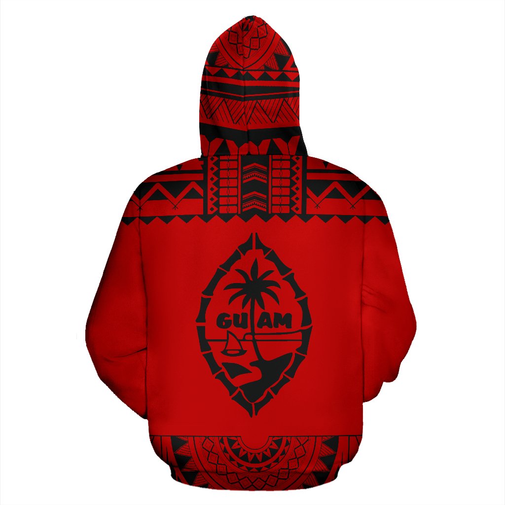 Guam All Over Zip up Hoodie Polynesian Red and Black - Polynesian Pride