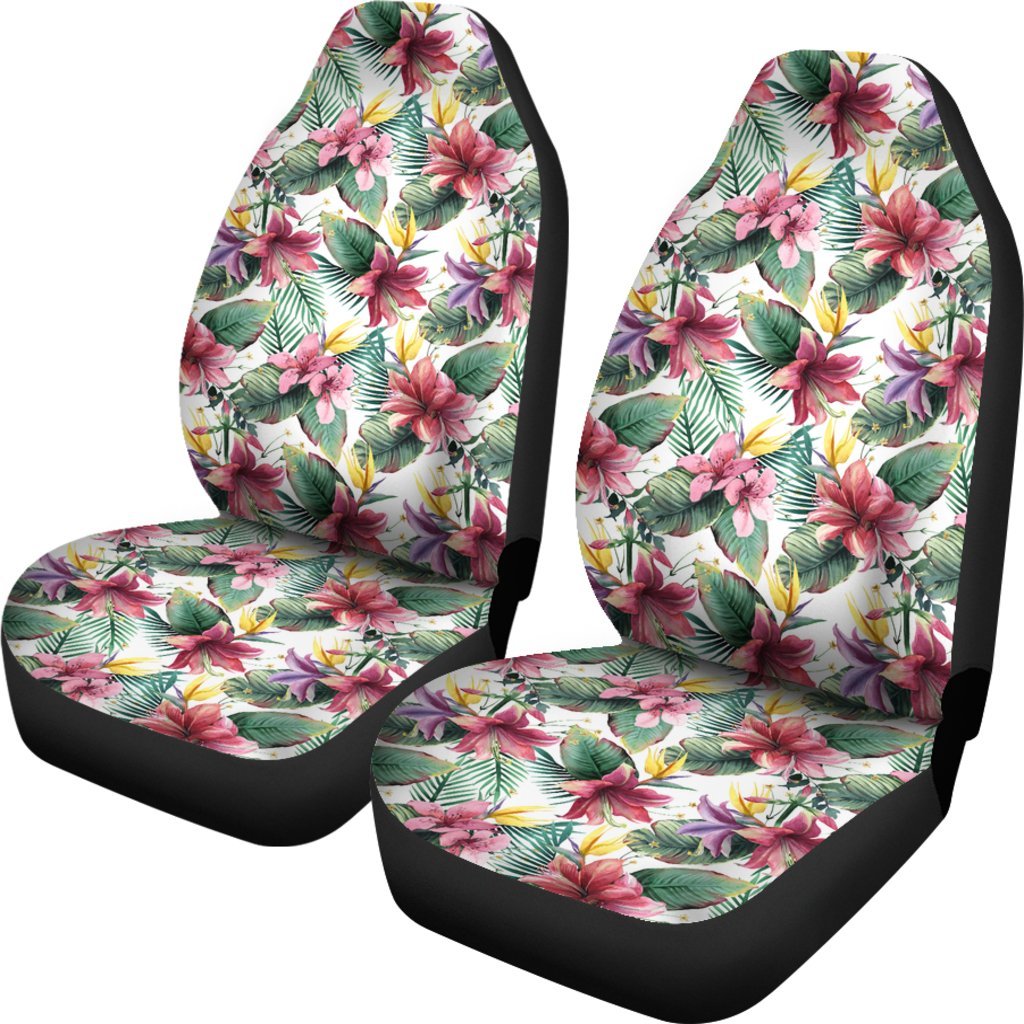 Hawaii Tropical Palm Leaf White Car Seat Cover Universal Fit Pink - Polynesian Pride