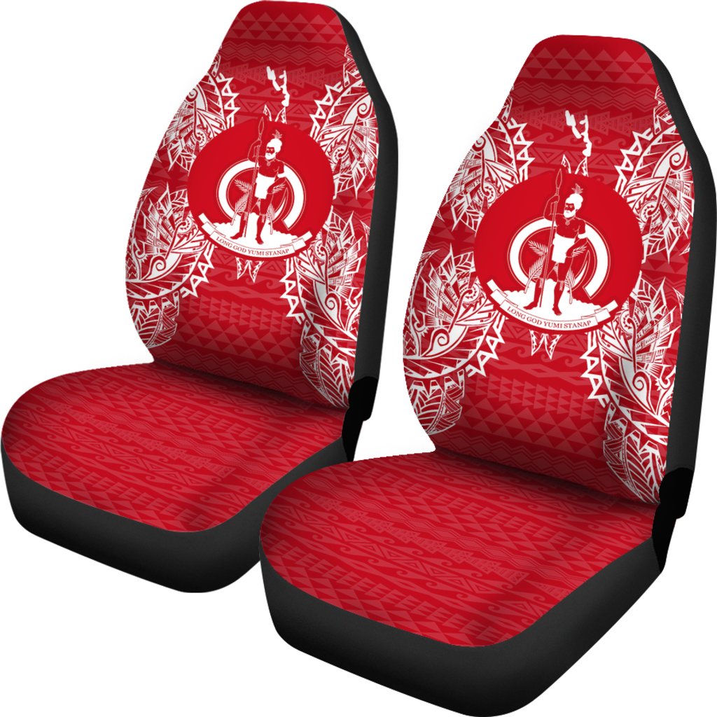 Vanuatu Car Seat Cover - Vanuatu Coat Of Arms Map Red White - Polynesian Pride