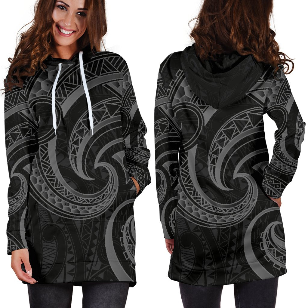 New Zealand Maori Mangopare Women Hoodie Dress Polynesian - Black - Polynesian Pride