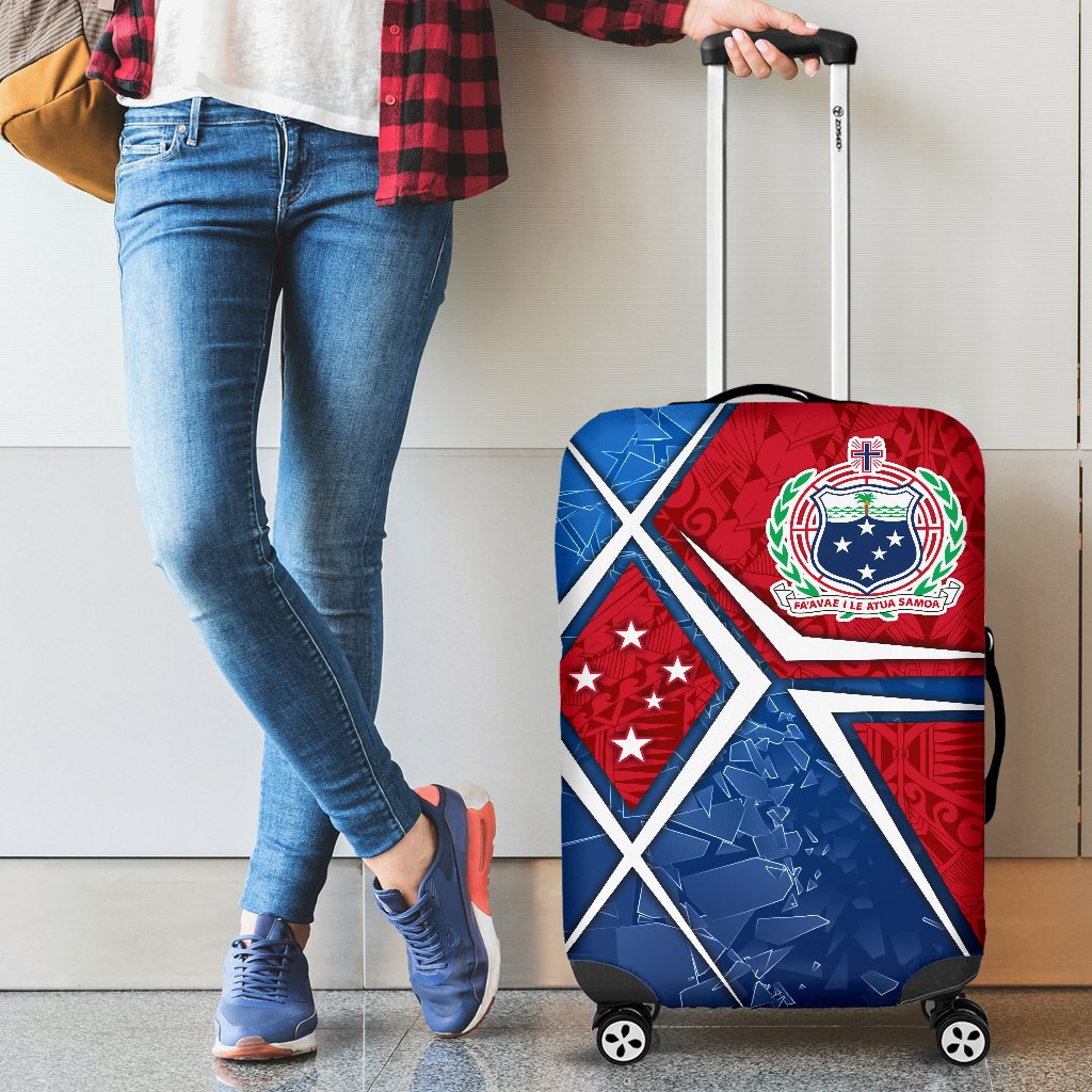 Samoa Luggage Cover - Samoa Flag with Polynesian Patterns Blue - Polynesian Pride