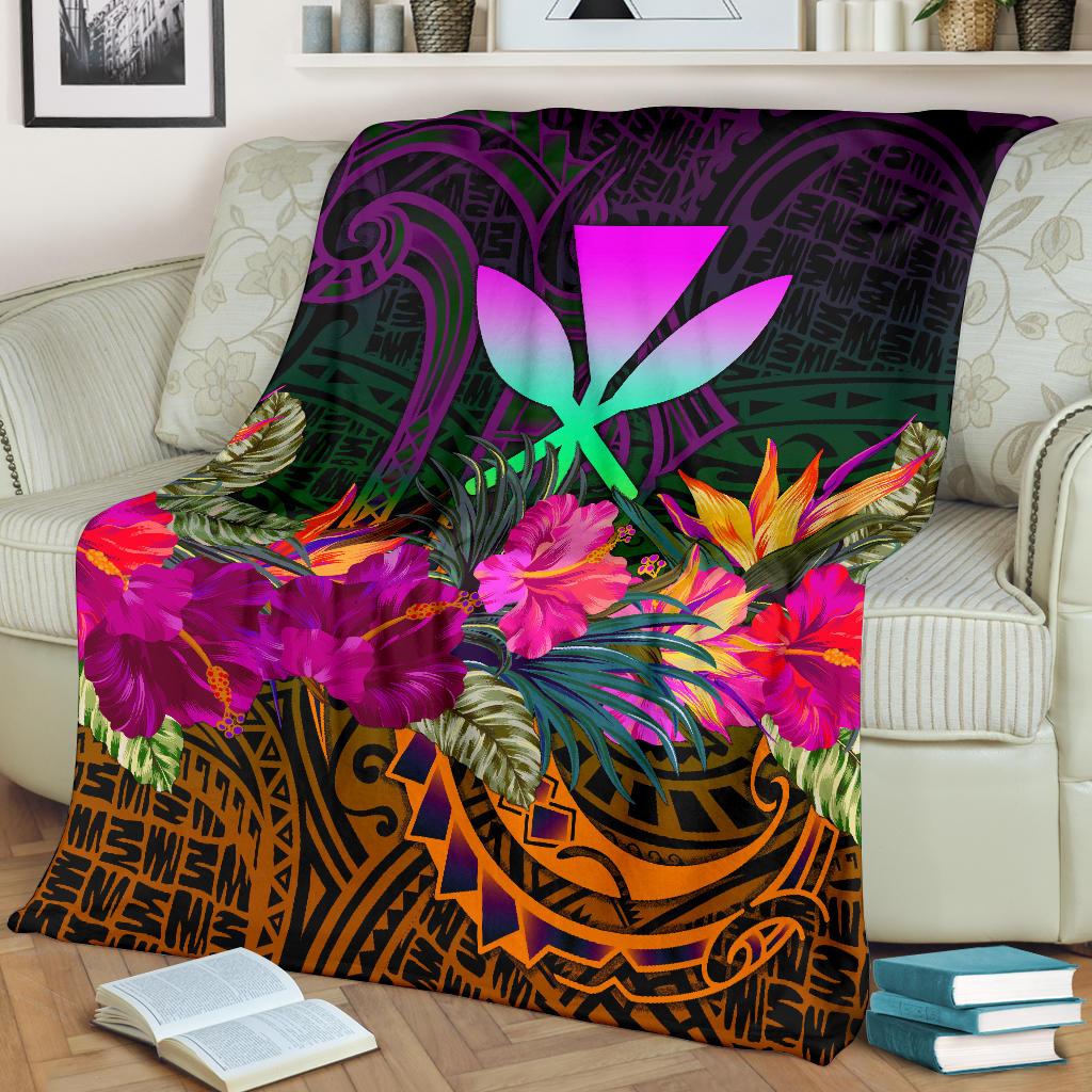 Polynesian Hawaii Kanaka Maoli Premium Blanket - Summer Hibiscus - Polynesian Pride