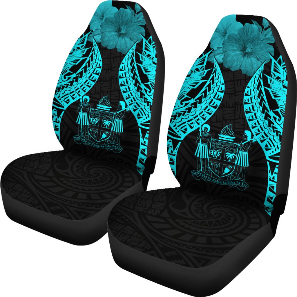 Fiji Polynesian Car Seat Covers Pride Seal And Hibiscus Neon Blue - Polynesian Pride
