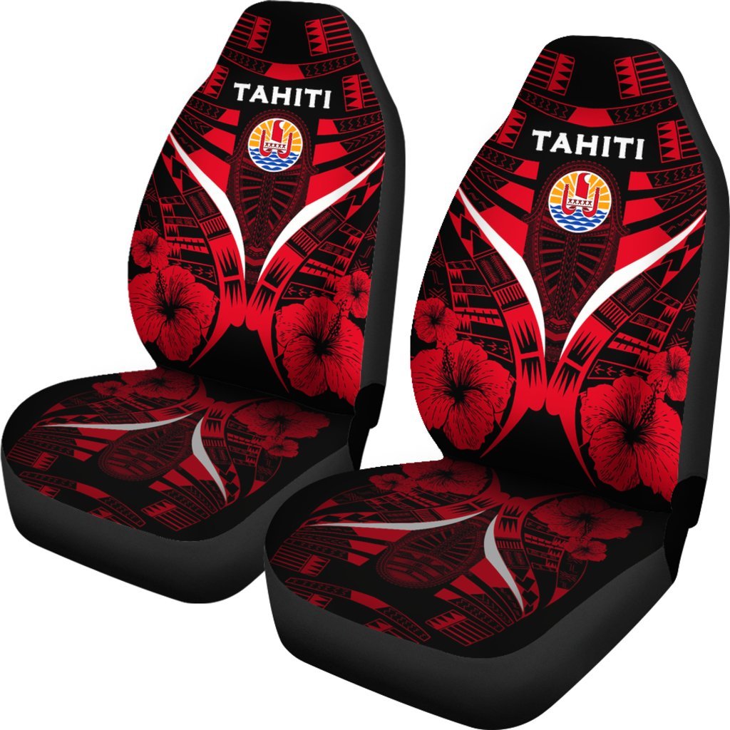 Tahiti Car Seat Covers - Tahiti Flag Hibiscus Polynesian Tattoo - K9 Universal Fit Red - Polynesian Pride