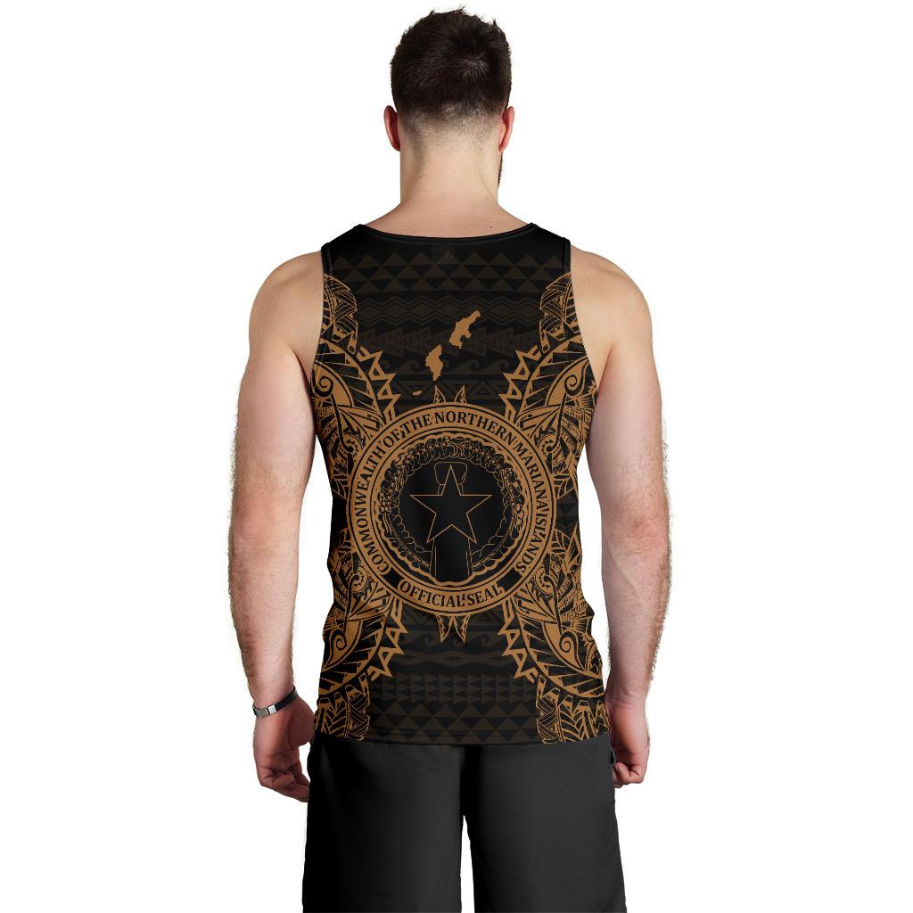Northern Mariana Islands Polynesian Men Tank Top Map Gold - Polynesian Pride