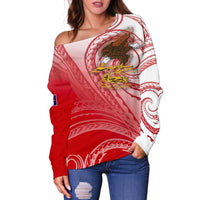 American Samoa Polynesian Women's Off Shoulder Sweater - Bald Eagle (Red) - Polynesian Pride