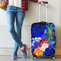 Samoa Luggage Covers - Humpback Whale with Tropical Flowers (Blue) Blue - Polynesian Pride
