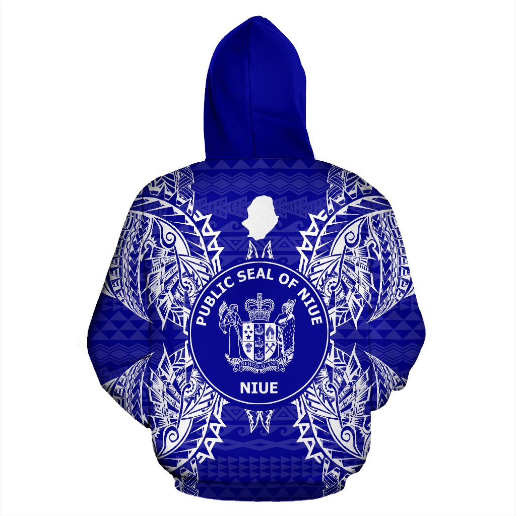 Niue Polynesian All Over Zip up Hoodie Map Blue - Polynesian Pride