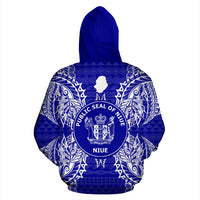 Niue Polynesian All Over Zip up Hoodie Map Blue - Polynesian Pride