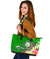 Hawaii Polynesian Large Leather Tote Bag - Hawaii Seal With Turtle Plumeria (Green) - Polynesian Pride