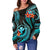 Polynesian Hawaii Off Shoulder Sweater - Turquoise Plumeria - Polynesian Pride