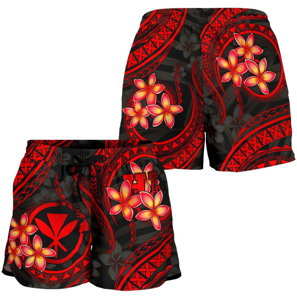 Polynesian Hawaii Women Shorts - Red Plumeria Women RED - Polynesian Pride