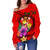 Tonga Polynesian Custom Personalised Women's Off Shoulder Sweater - Floral With Seal Red - Polynesian Pride