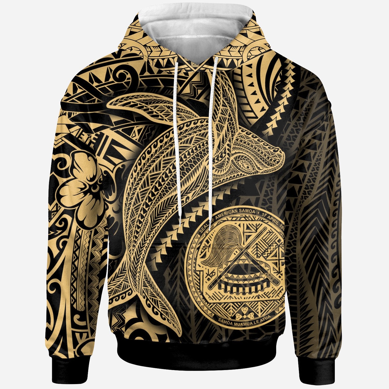 American Samoa Hoodie Humpback Whale & Coat of Arms Gold Unisex Gold - Polynesian Pride