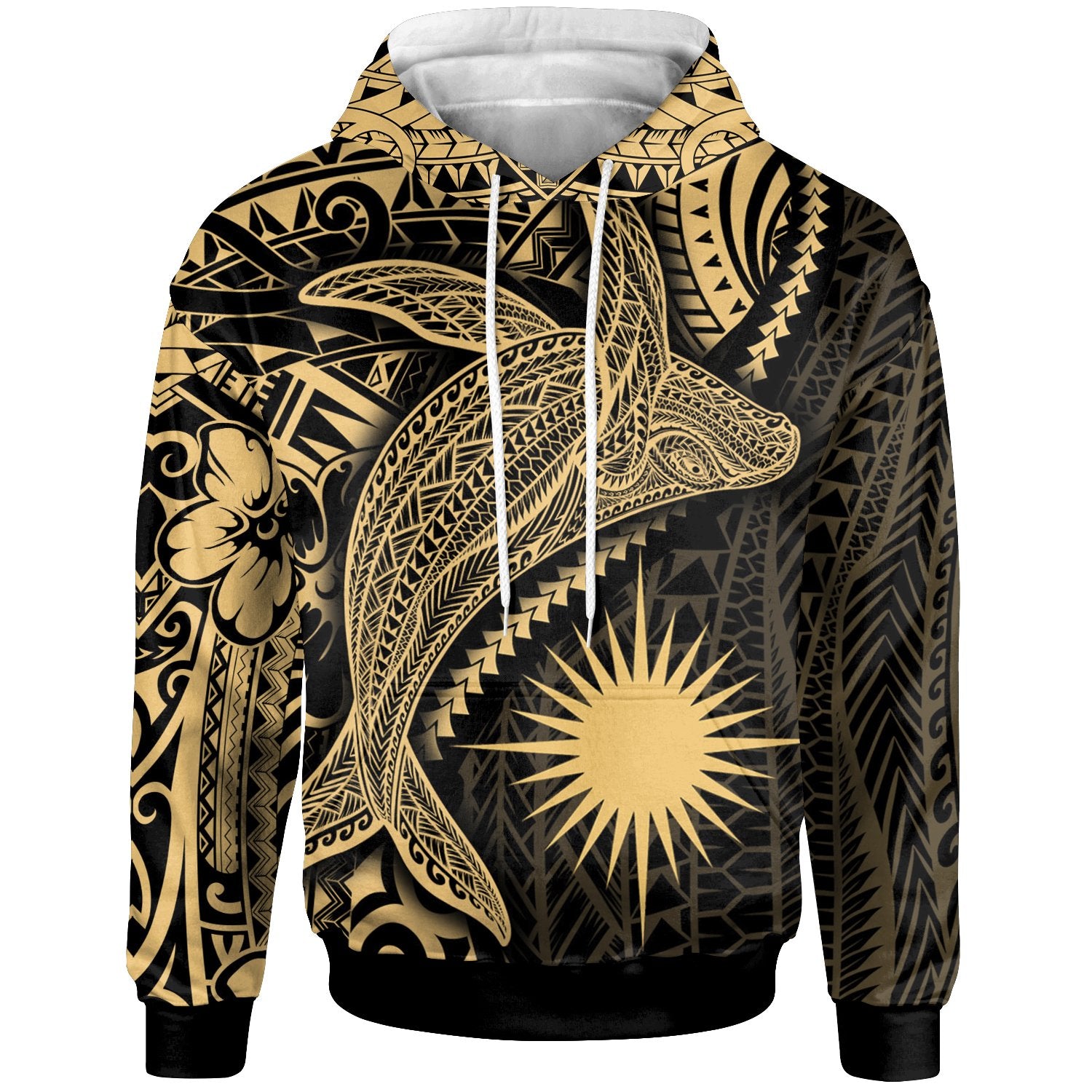 Marshall Islands Hoodie Humpback Whale & Coat of Arms Gold Unisex Gold - Polynesian Pride