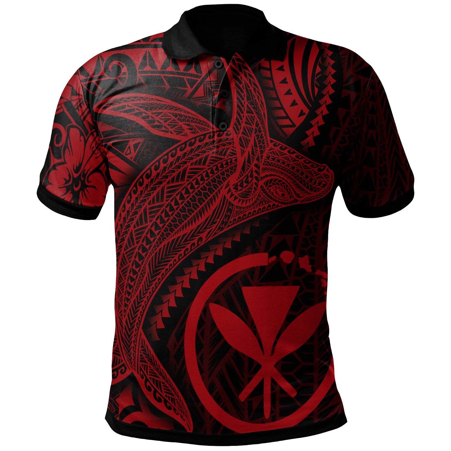 Hawaii Kanaka Maoli Map Polo Shirt Humpback Whale and Coat of Arms Red Unisex Red - Polynesian Pride