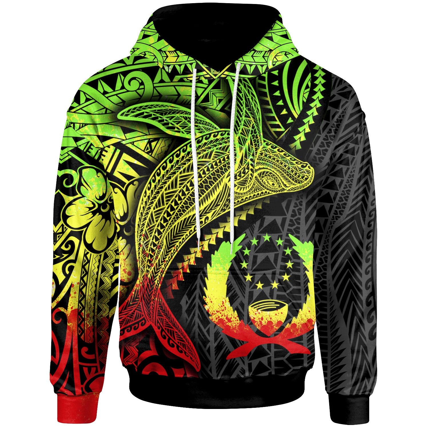 Pohnpei Hoodie Humpback Whale & Coat of Arms Reggae Unisex Reggae - Polynesian Pride