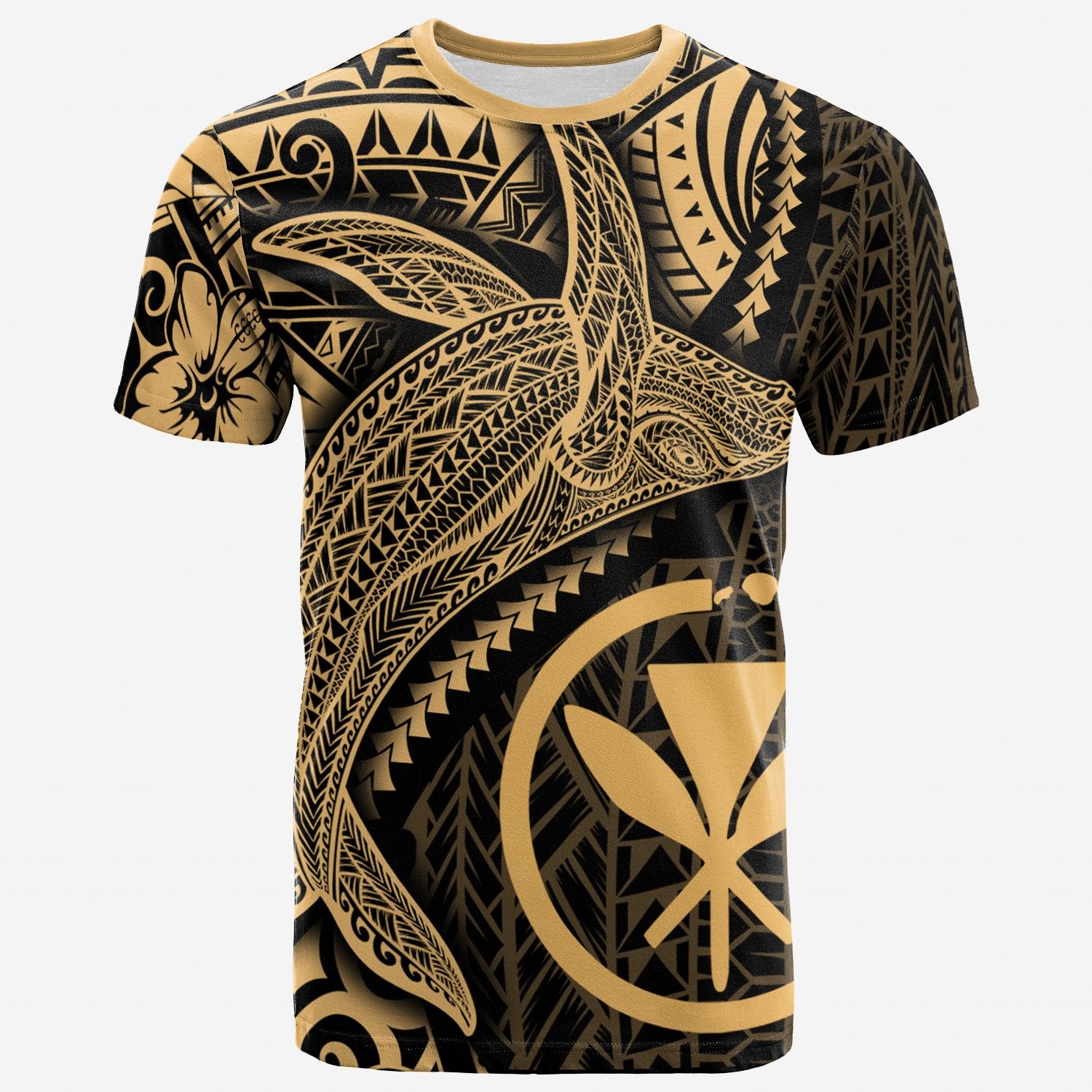 Hawaii Kanaka Maoli Map T Shirt Humpback Whale & Coat of Arms Gold Unisex Art - Polynesian Pride