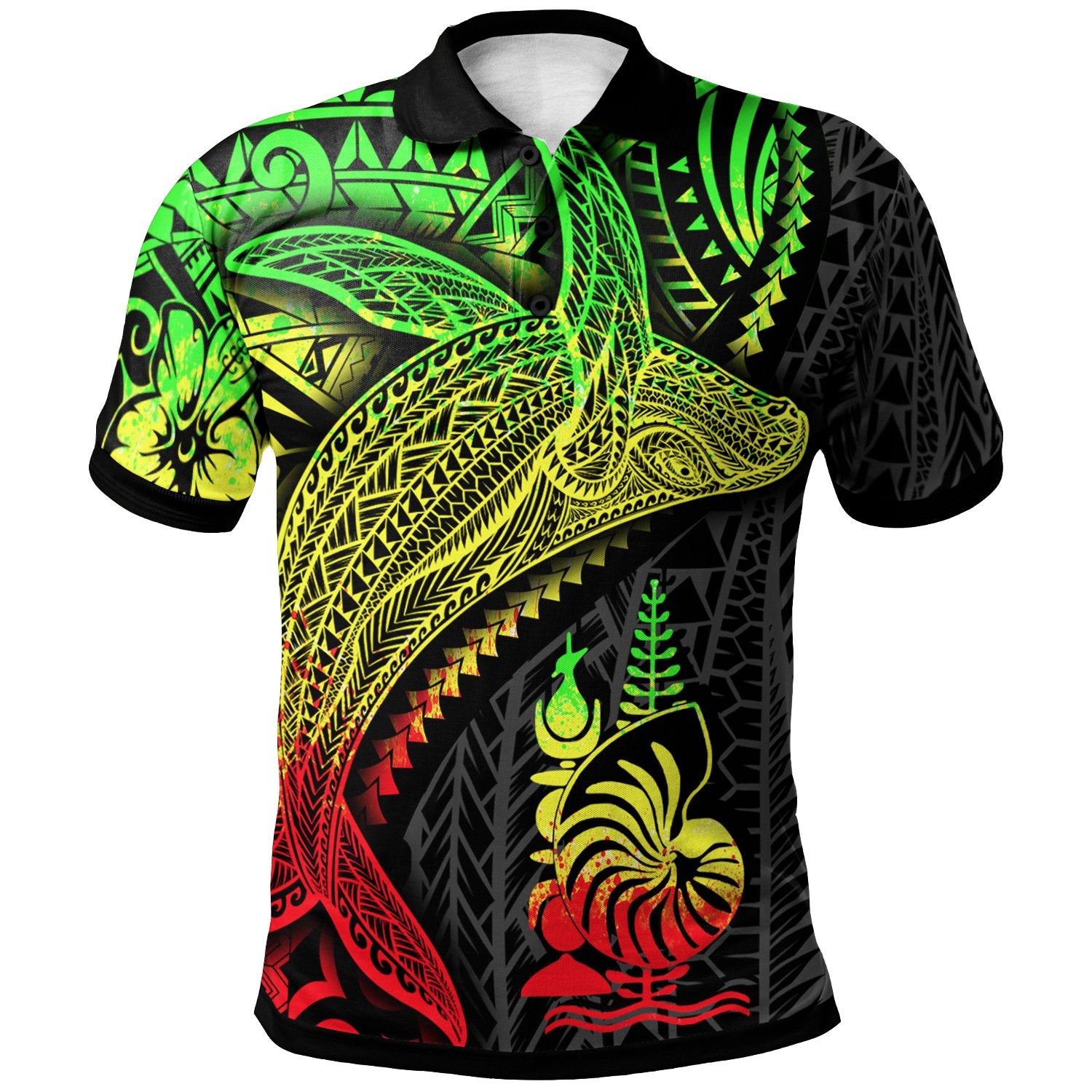 New Caledonia Polo Shirt Humpback Whale and Coat of Arms Reggae Unisex Red - Polynesian Pride