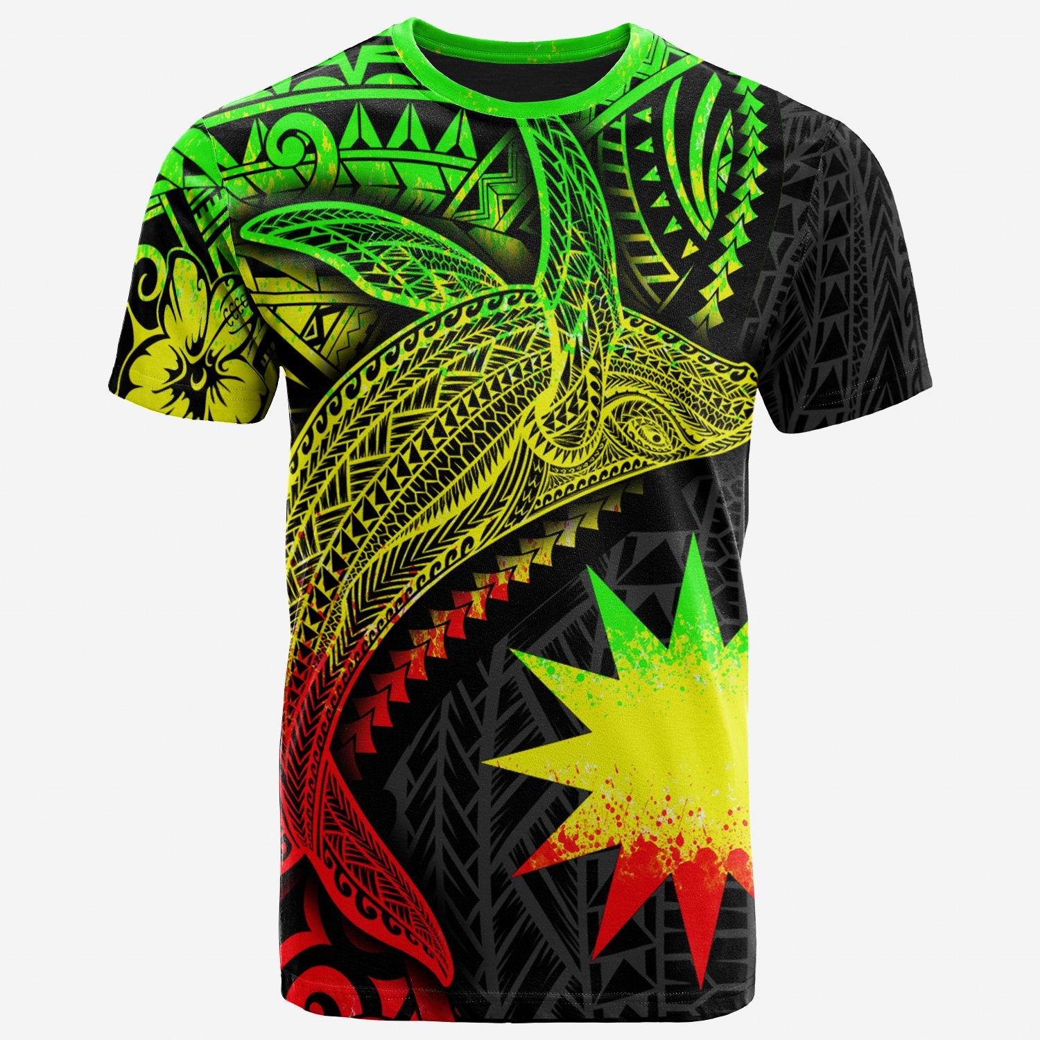 Nauru T Shirt Humpback Whale & Coat of Arms Reggae Unisex Reggae - Polynesian Pride