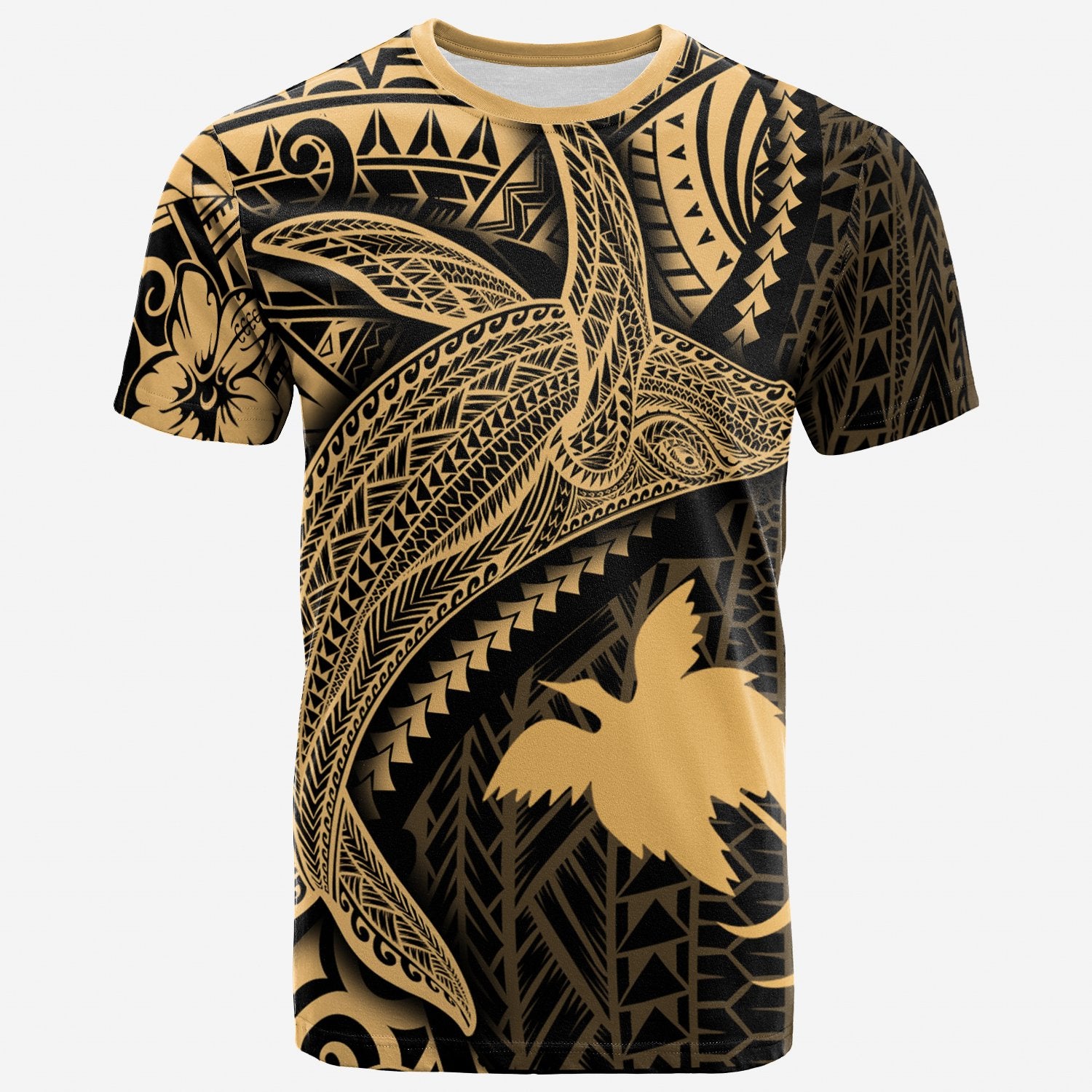 Papua New Guinea T Shirt Humpback Whale & Coat of Arms Gold Unisex Art - Polynesian Pride