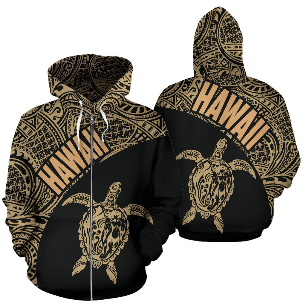 Hawaii Zip up Hoodie Hawaii Turtle Mermaid Polynesian Tattoo Gold Version Unisex Gold - Polynesian Pride