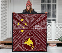 Papua New Guinea Premium Quilt - Flag With Polynesian Patterns (Red) - Polynesian Pride