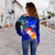 Federated States of Micronesia Custom Personalised Women's Off Shoulder Sweaters - Humpback Whale with Tropical Flowers (Blue) - Polynesian Pride