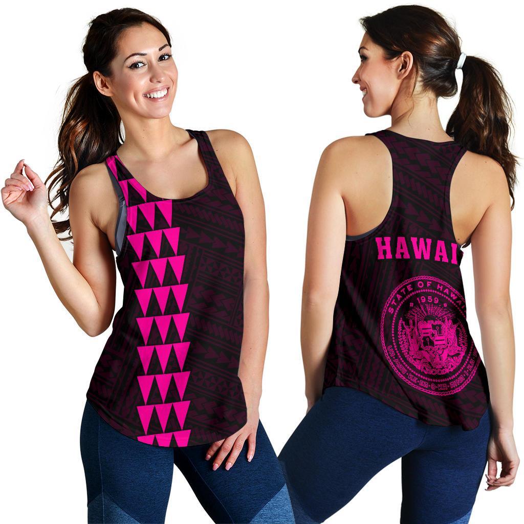 Hawaii Kakau Polynesian Coat Of Arms Women's Racerback Tank - Pink Pink - Polynesian Pride