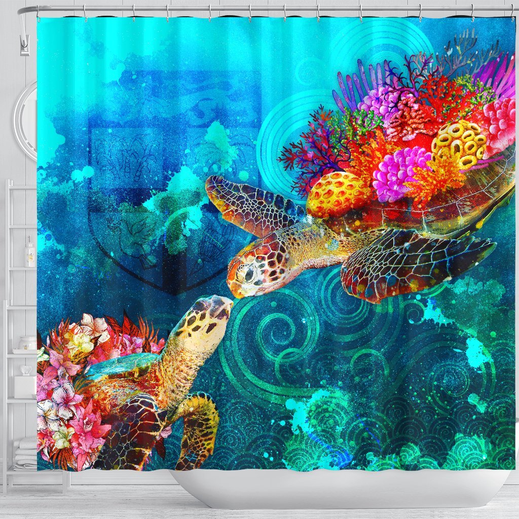 Fiji Shower Curtain - Sea Turtle Coral Treasure - Polynesian Pride