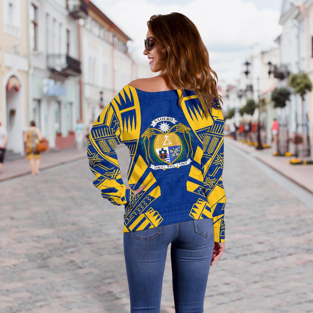 Nauru Women's Off Shoulder Sweater - Polynesian Tattoo Flag - Polynesian Pride