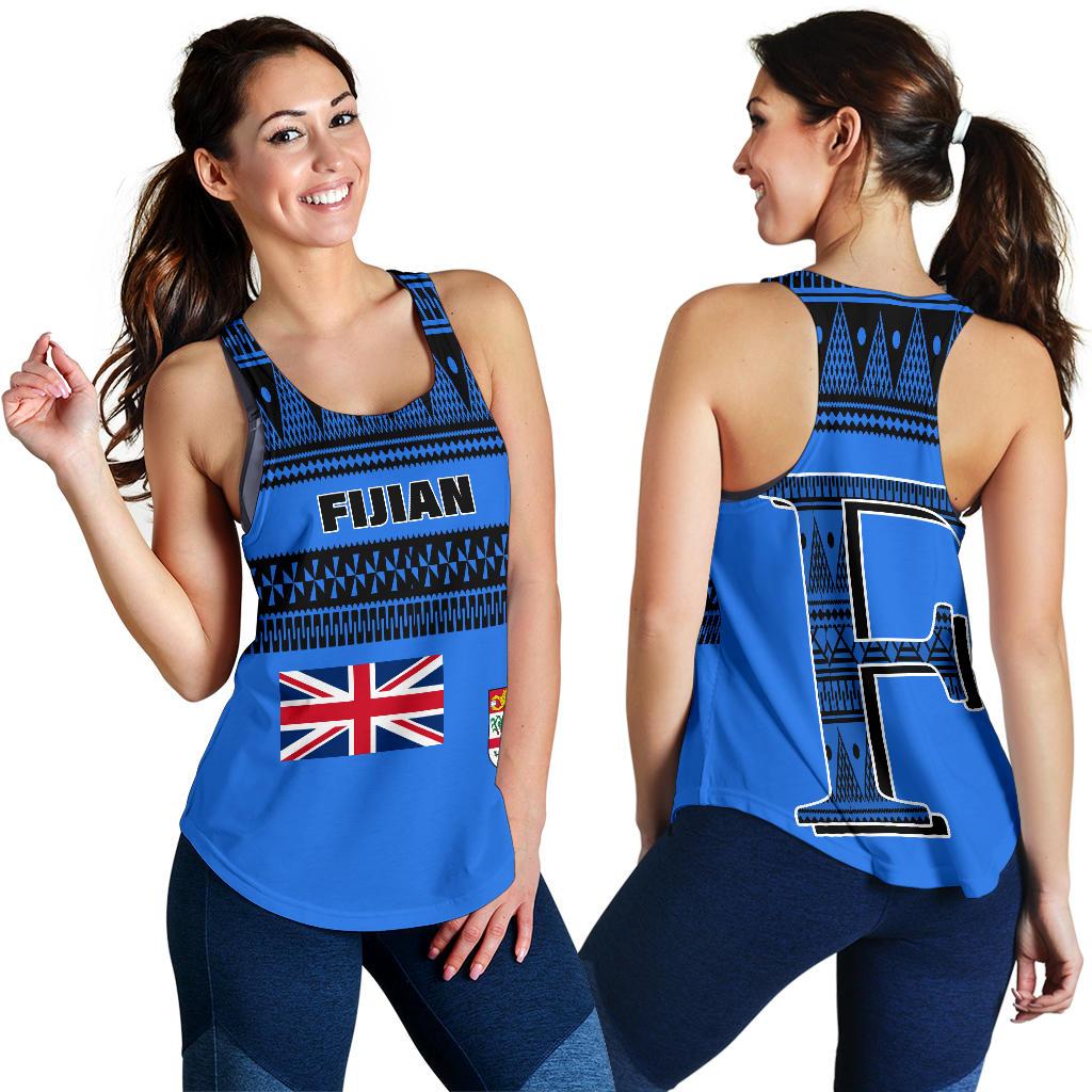 Fiji Women's Racerback Tank - Tapa Blue Style Blue - Polynesian Pride