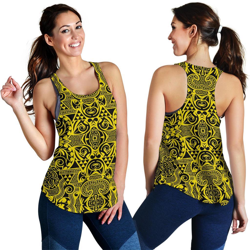 Polynesian Kakau Turtle Yellow Women's Racerback Tank Top - Polynesian Pride