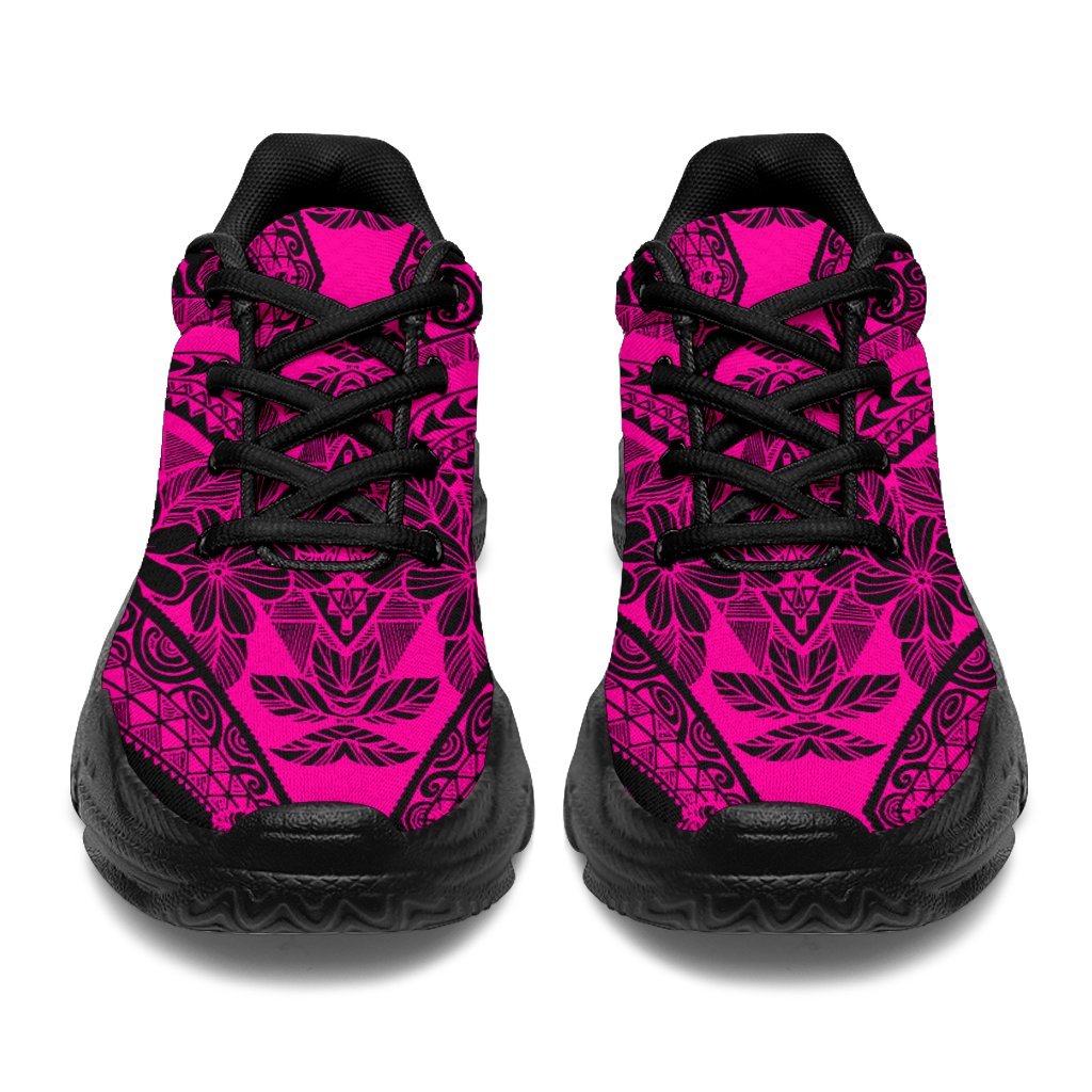 Polynesian Plumeria Mix Pink Black Chunky Sneakers - Polynesian Pride