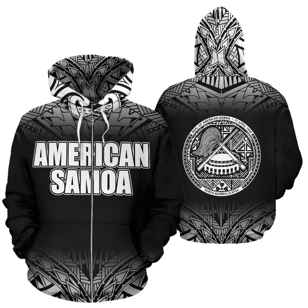 American Samoa All Over Zip up Hoodie Fog Black Style Unisex Black - Polynesian Pride