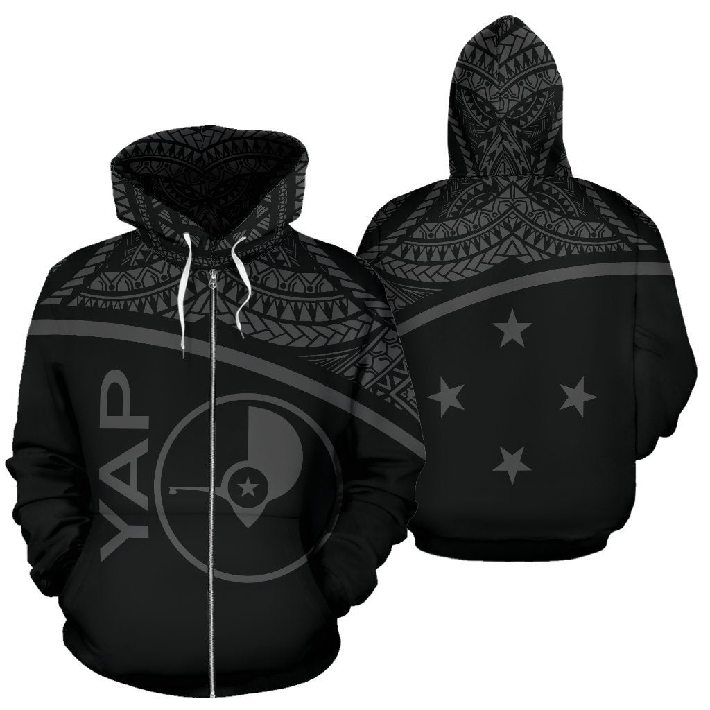 Yap All Over Zip up Hoodie Micronesia Curve Style Unisex Black - Polynesian Pride