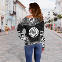 Tahiti Polynesian Chief Custom Personalised Women's Off Shoulder Sweater - Black Version - Polynesian Pride