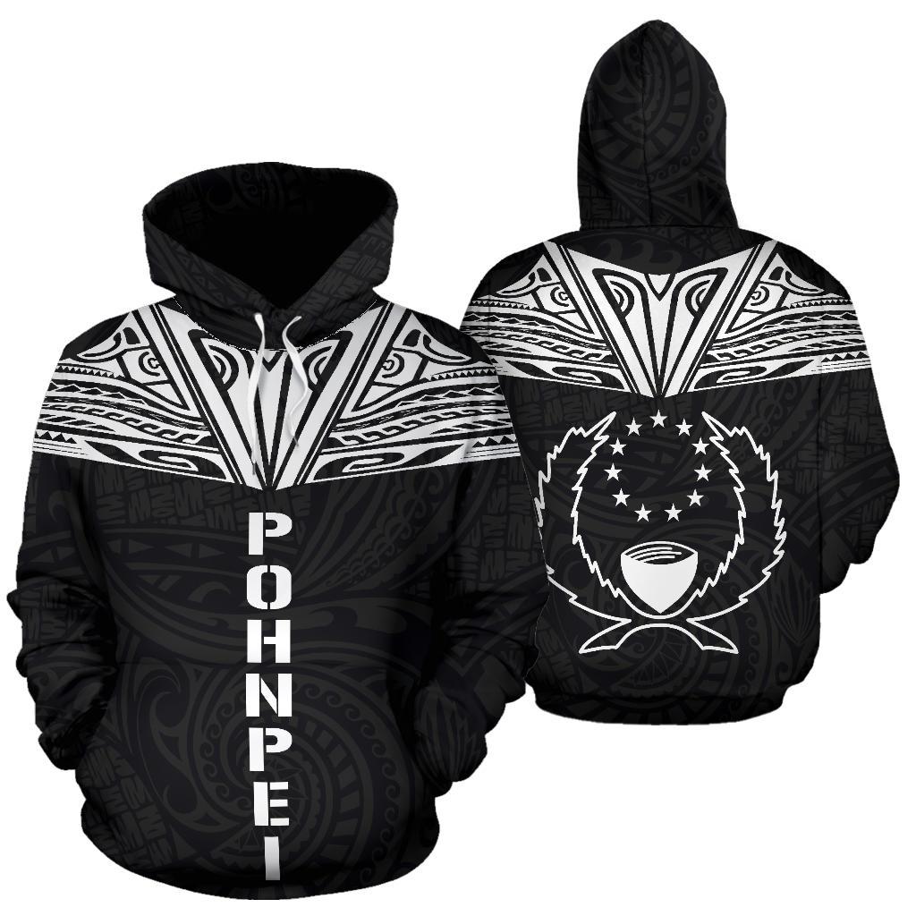 Pohnpei All Over Hoodie Neck Style Unisex Black - Polynesian Pride
