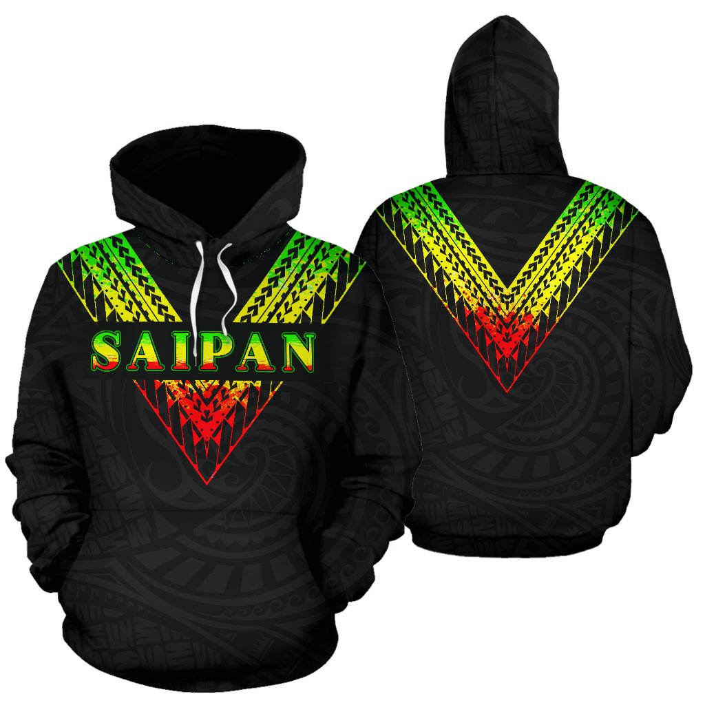Saipan All Over Hoodie Reggae Color Sailor Style Unisex Black - Polynesian Pride