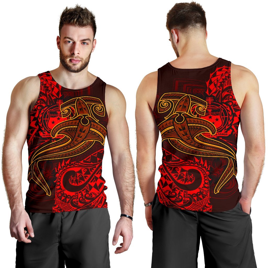 Samoa Men's Tank Top - Red Shark Polynesian Tattoo Red - Polynesian Pride