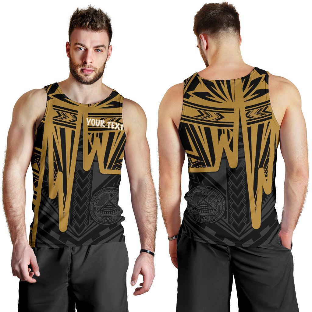 American Samoa Personalised Men's Tank Top - Seal With Polynesian Pattern Heartbeat Style (Gold) - Polynesian Pride