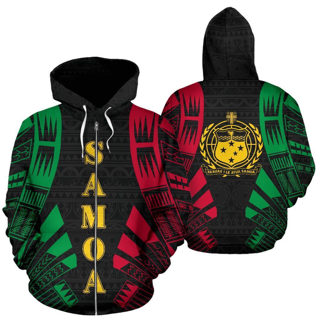 Samoa All Over Zip up Hoodie Color Tattoo Style Unisex Black - Polynesian Pride