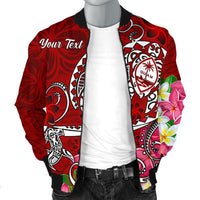Guam Custom Personalised Men's Bomber Jacket - Turtle Plumeria (Red) - Polynesian Pride