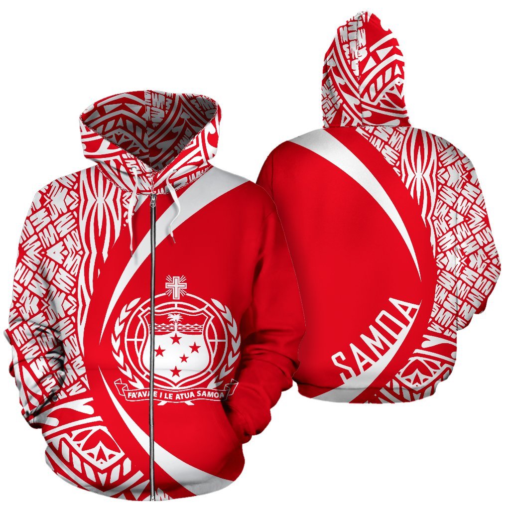 Polynesian Coat of Arms of Samoa Zip Hoodie Red Unisex Red - Polynesian Pride