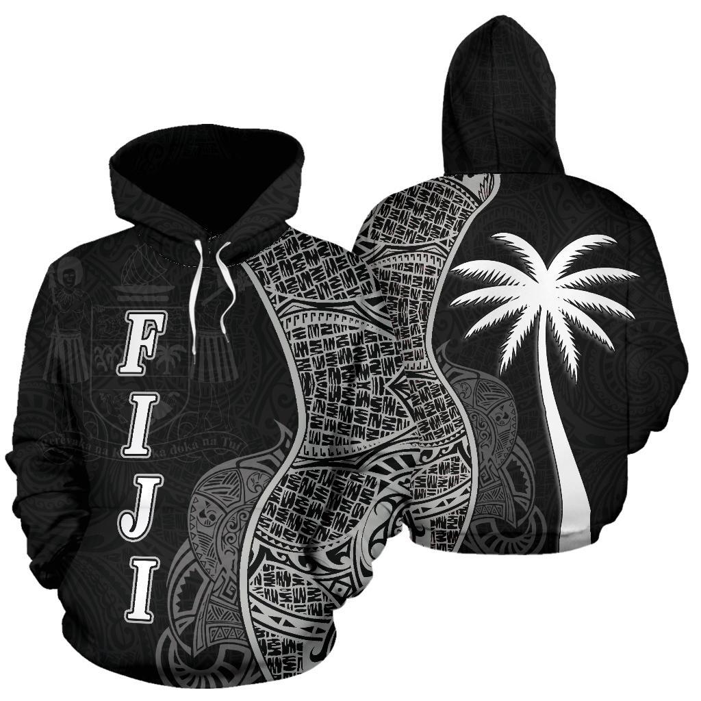 Fiji Polynesian Hoodie Coconut Tree Black Unisex Black - Polynesian Pride