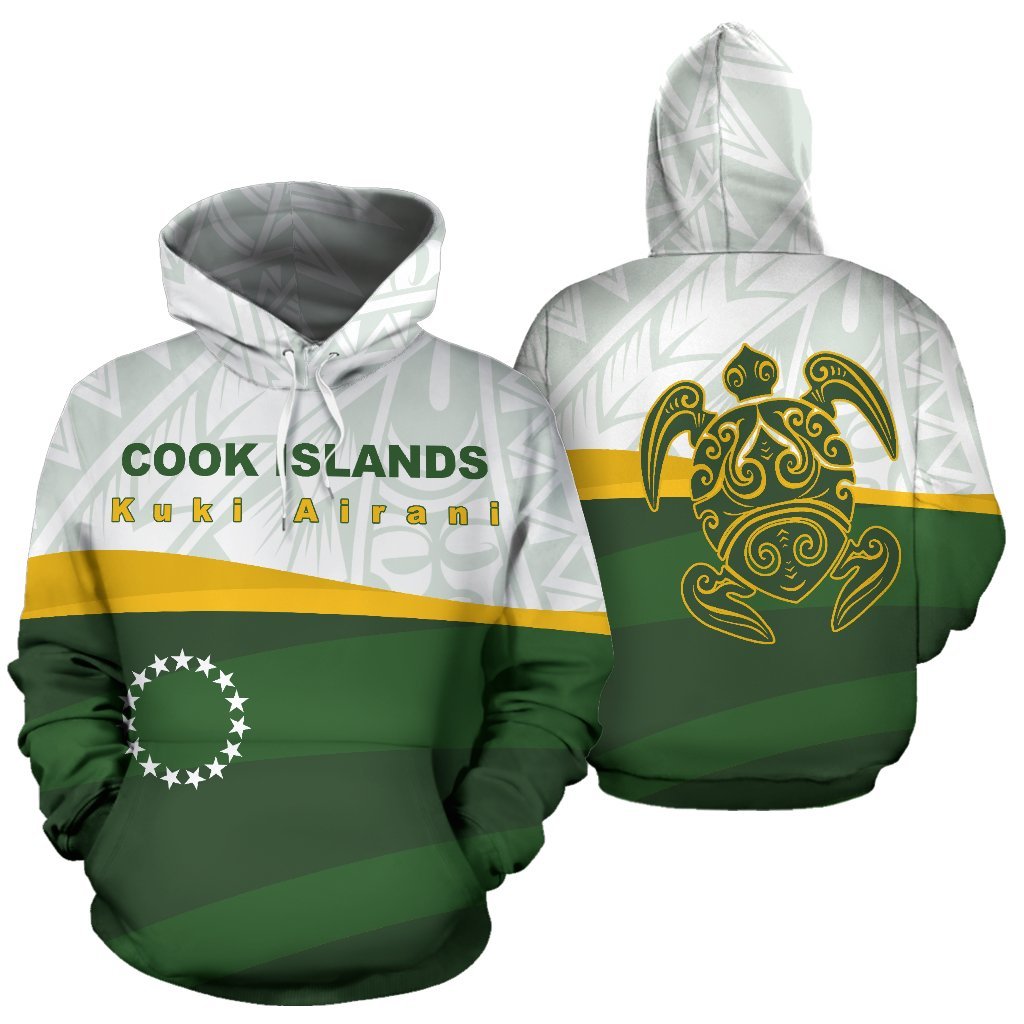 Cook Islands Hoodie Cook Islands Flag Turtle Tattoo Unisex Green - Polynesian Pride