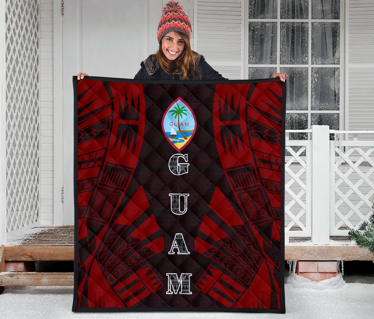 Guam Premium Quilt - Guam Coat Of Arms Polynesian Red Tattoo - Polynesian Pride
