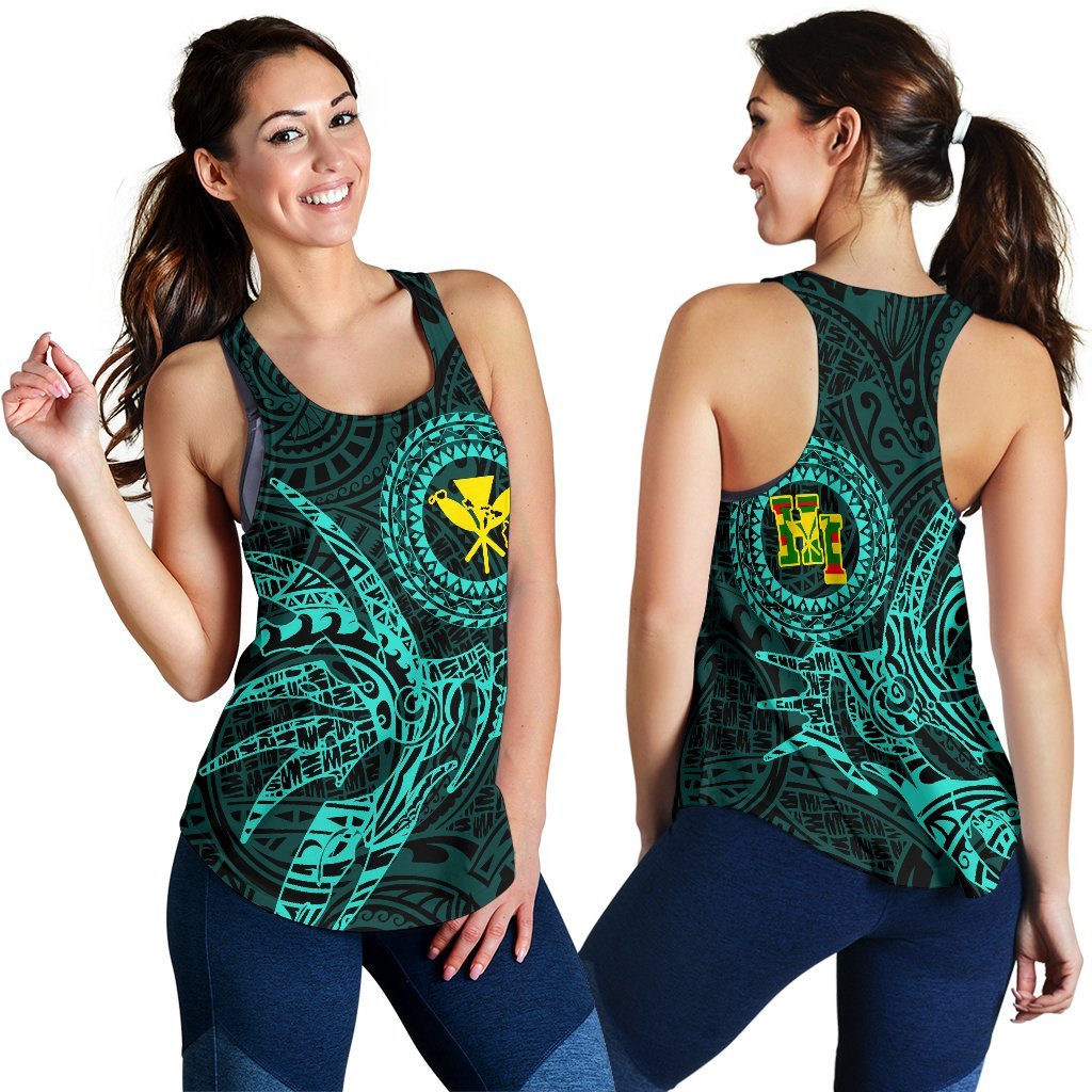 Hawaii Women's Racerback Tank Polynesian Kanaka Map Hawaiian Racerback - Turquoise - TT Style Turquoise - Polynesian Pride