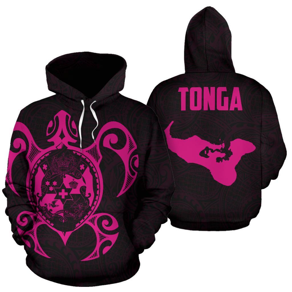 Tonga Polynesian Hoodie Tonga Coat of Arms In Turtle Map Pink Unisex Pink - Polynesian Pride