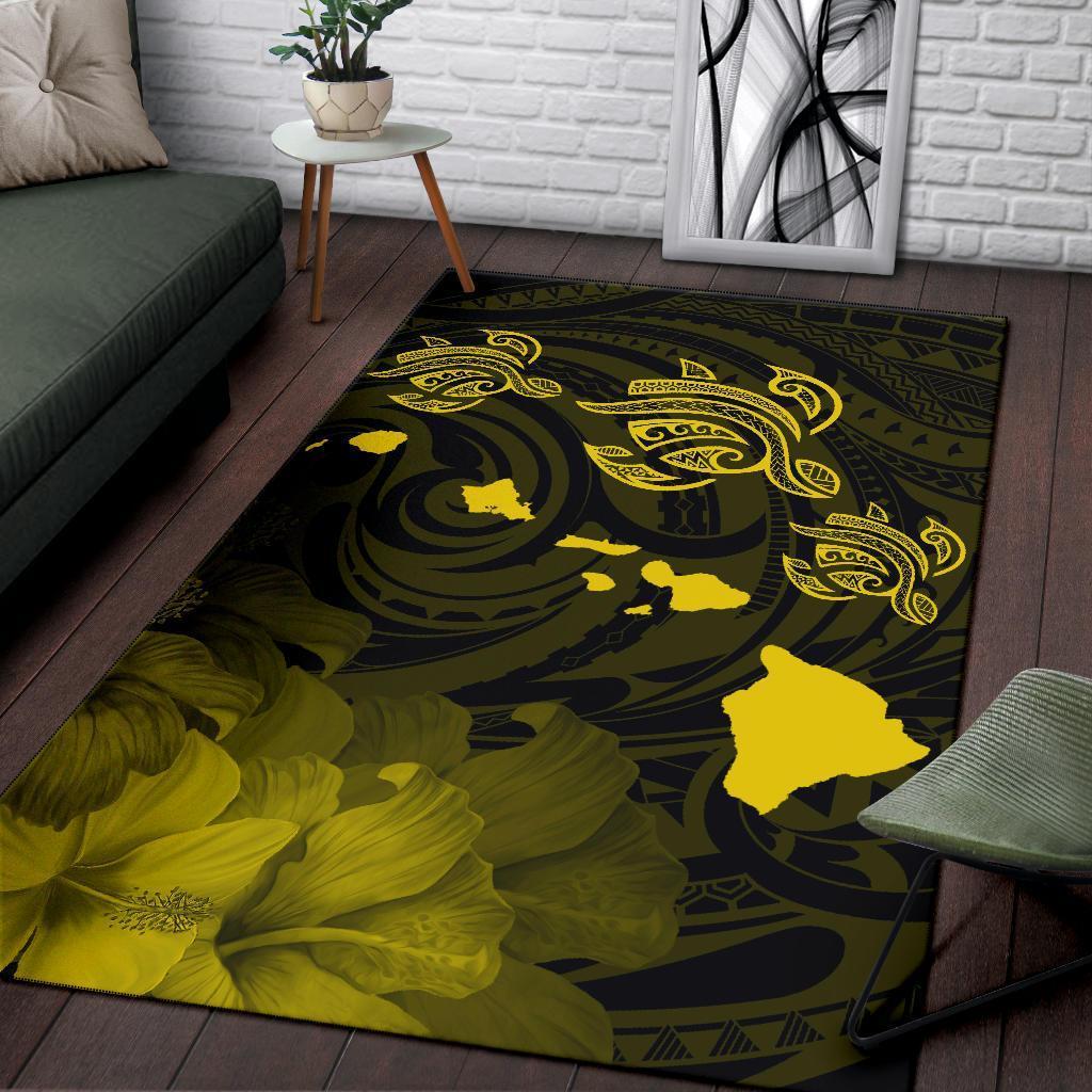 Hawaii Turtle Hibiscus Map Polynesian Area Rug AH - Polynesian Pride